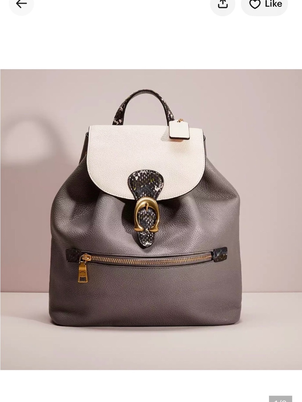 Coach NWT Evie backpack. Grey multi with snake skin accents and gold hardware